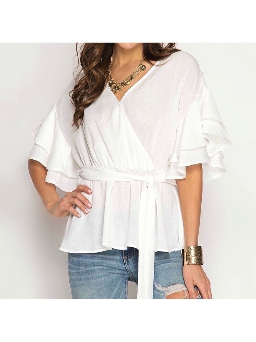 She + Sky Ruffle Wrap Top